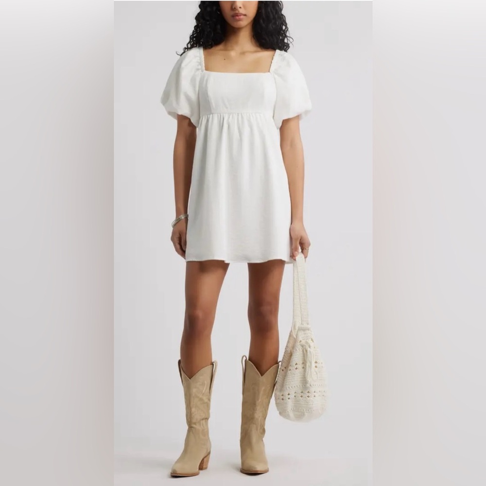 And Now This White Puff Sleeve Mini Dress